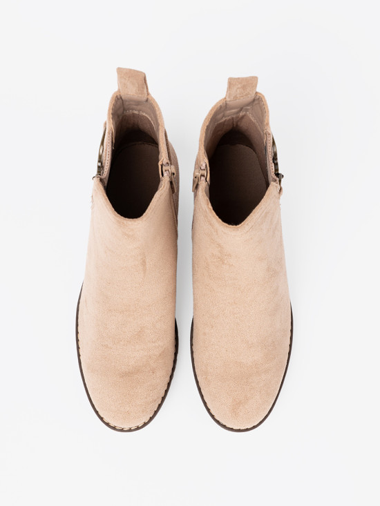 Beige Ankle Boots on Comfortable Low Wedge