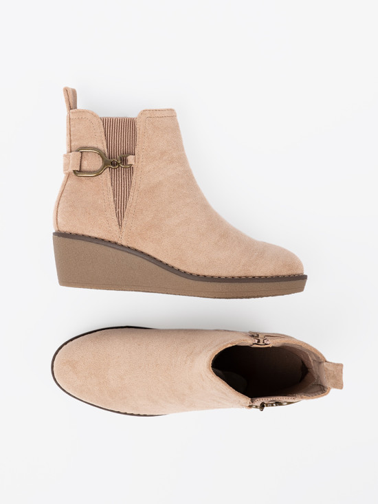 Beige Ankle Boots on Comfortable Low Wedge