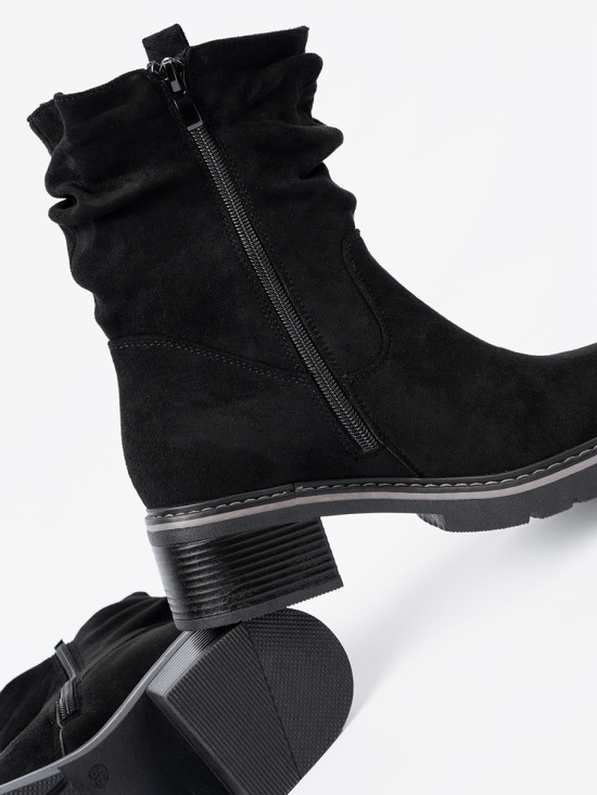 Black Ankle Boots with Decorative Ruching