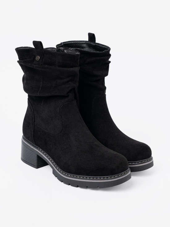 Black Ankle Boots with Decorative Ruching