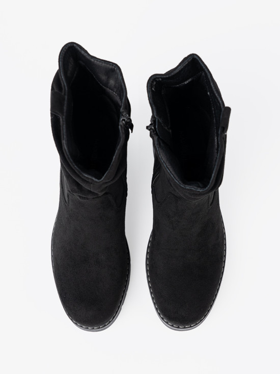 Black Ankle Boots with Decorative Ruching