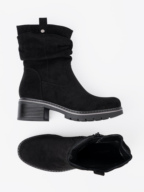 Black Ankle Boots with Decorative Ruching