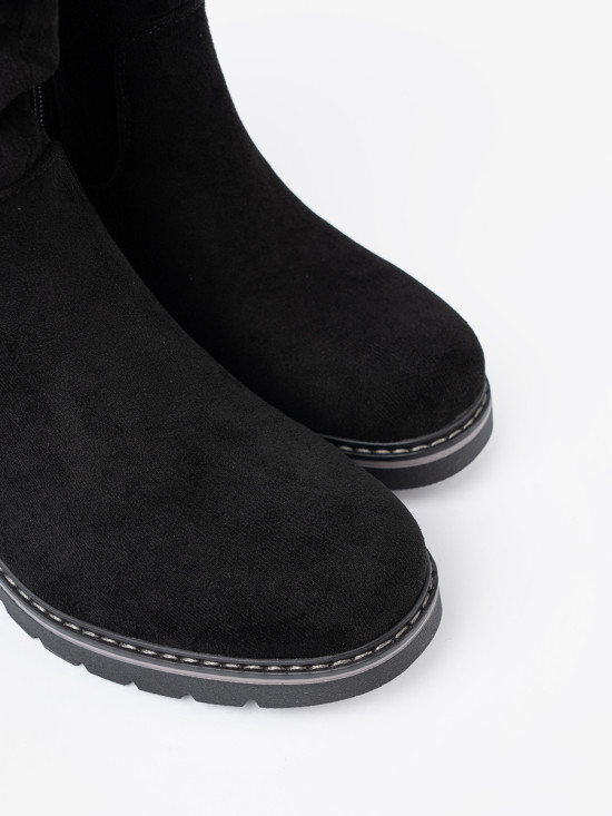 Black Ankle Boots with Decorative Ruching