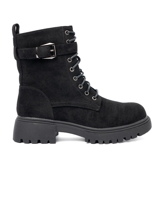 Black Ankle Boots with Buckle and Lacing