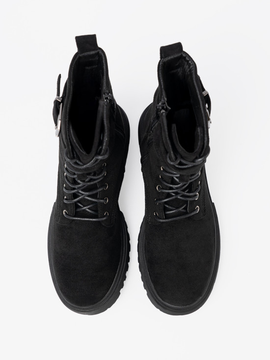 Black Ankle Boots with Buckle and Lacing