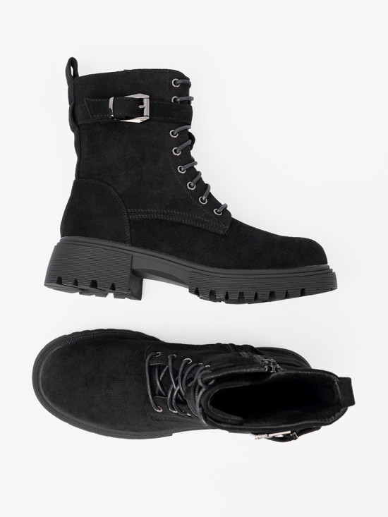 Black Ankle Boots with Buckle and Lacing