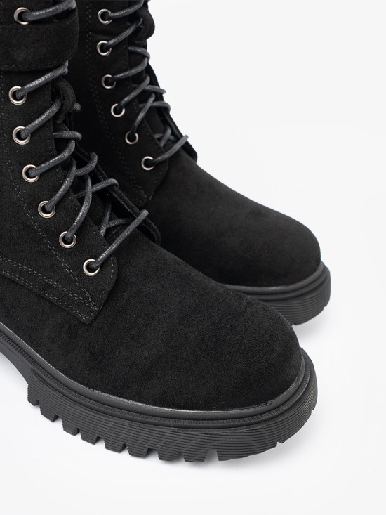 Black Ankle Boots with Buckle and Lacing