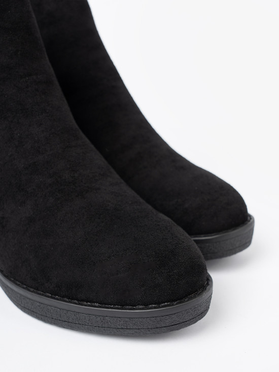 Black Suede Ankle Boots with Elastic Insert