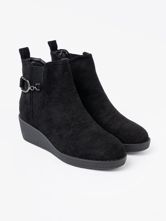 Black Suede Ankle Boots with Elastic Insert