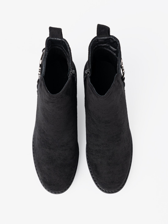 Black Suede Ankle Boots with Elastic Insert
