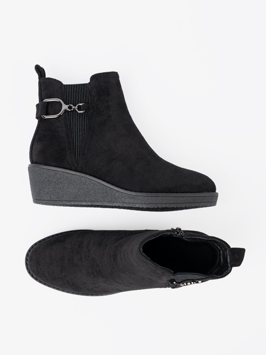 Black Suede Ankle Boots with Elastic Insert