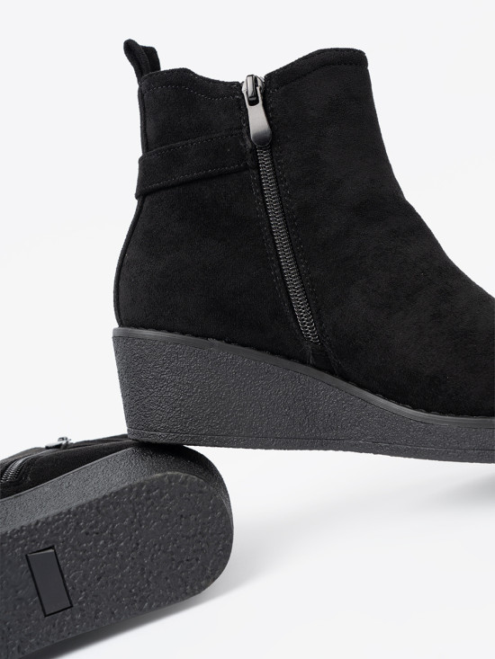 Black Suede Ankle Boots with Elastic Insert