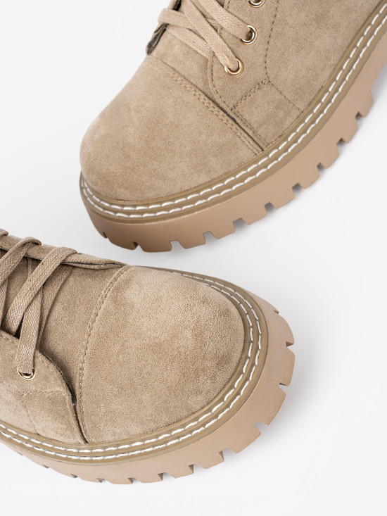 Beige Ankle Boots with Heart and Thick Sole