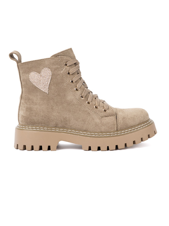 Beige Ankle Boots with Heart and Thick Sole