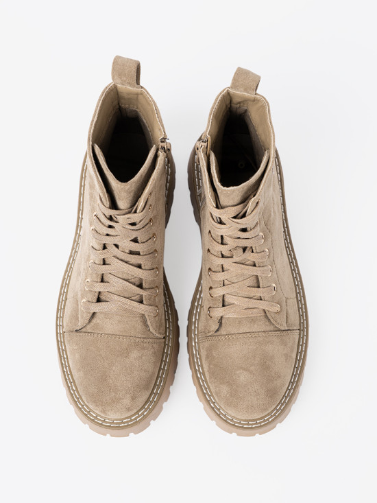 Beige Ankle Boots with Heart and Thick Sole