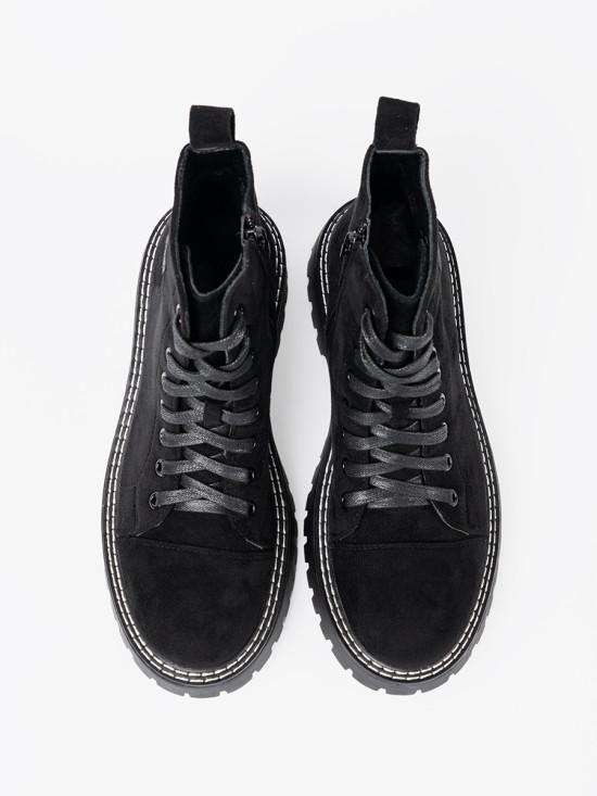 Black Lace-Up Ankle Boots with Shiny Heart