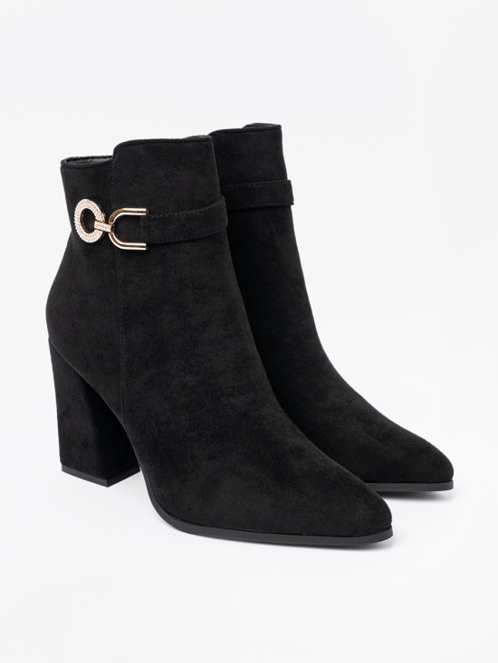 Elegant Black Ankle Boots with Jewelry Accent