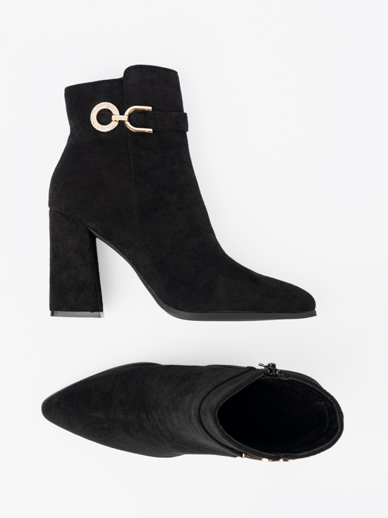 Elegant Black Ankle Boots with Jewelry Accent