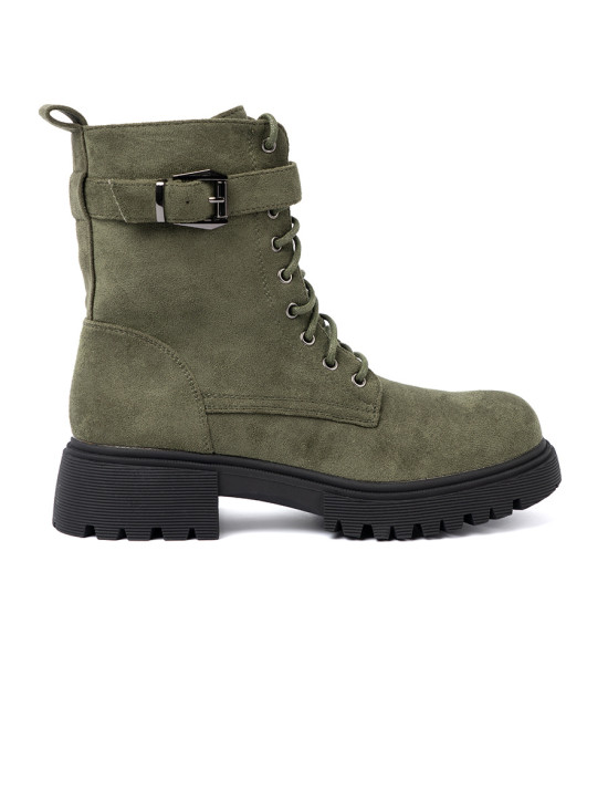 Dark Green Ankle Boots with Thick Sole and Laces
