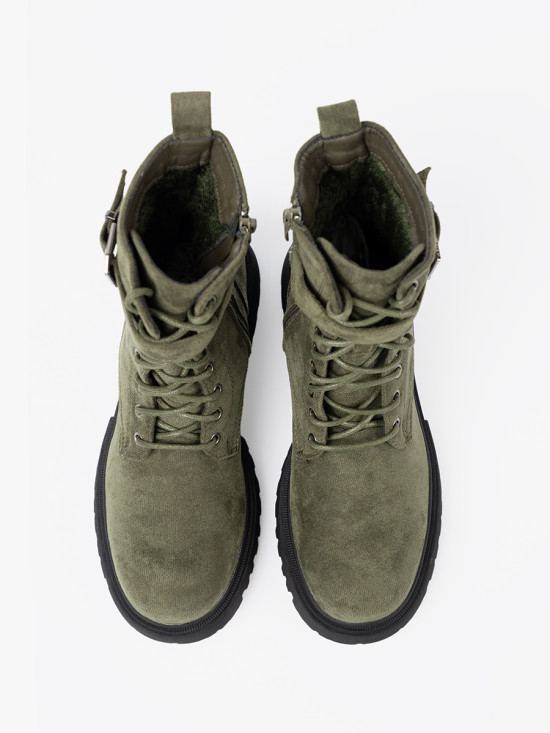 Dark Green Ankle Boots with Thick Sole and Laces