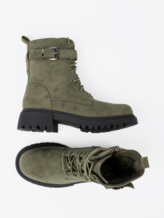 Dark Green Ankle Boots with Thick Sole and Laces
