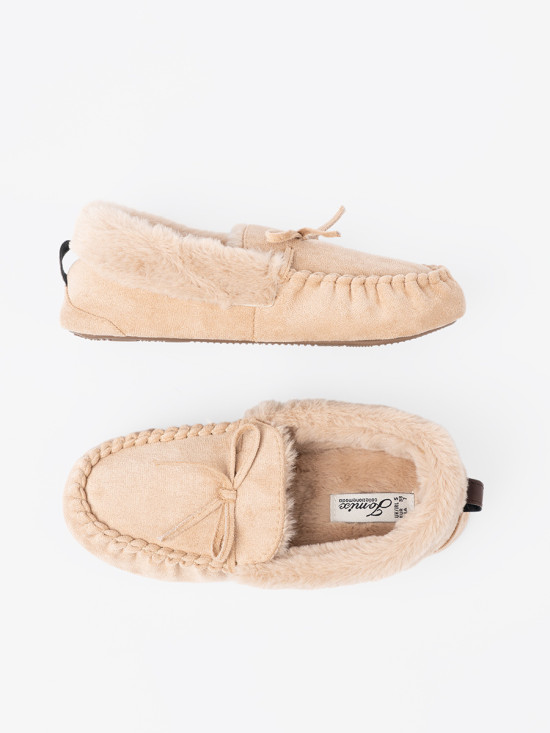 Warm Beige Slippers with Bow