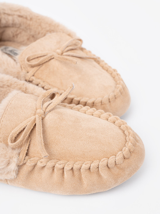 Warm Beige Slippers with Bow