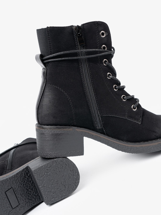 Black Lace-Up Ankle Boots with Low Heel