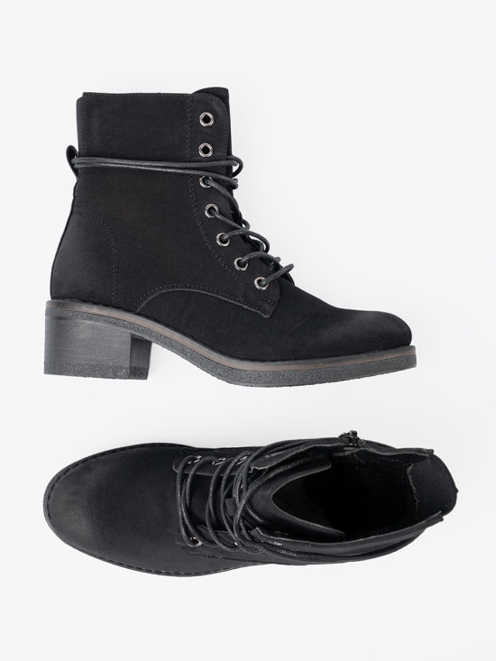 Black Lace-Up Ankle Boots with Low Heel