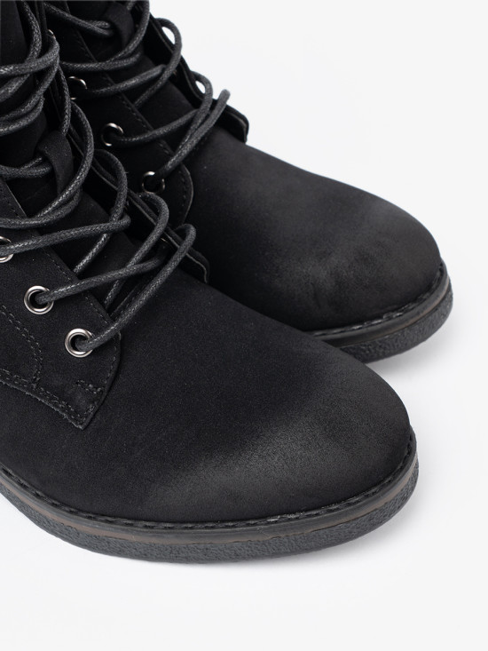 Black Lace-Up Ankle Boots with Low Heel