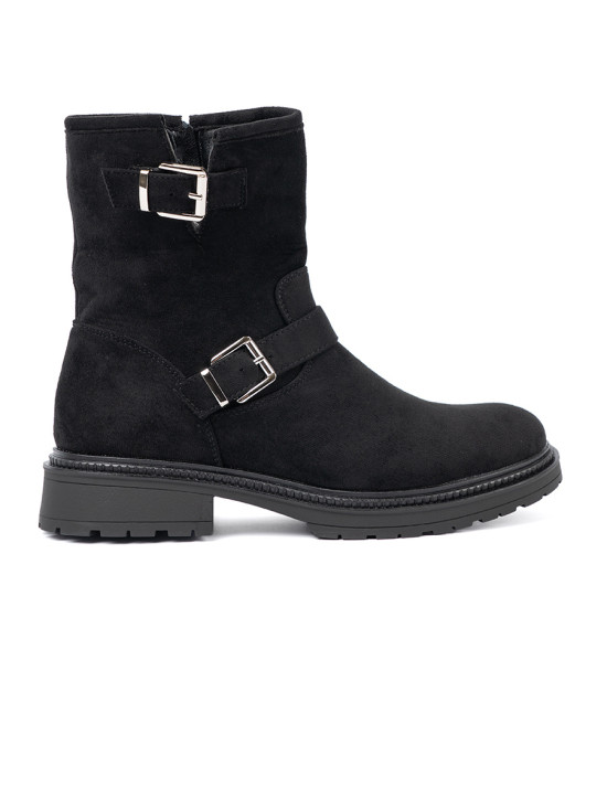 Modern Black Ankle Boots with Silver Buckles