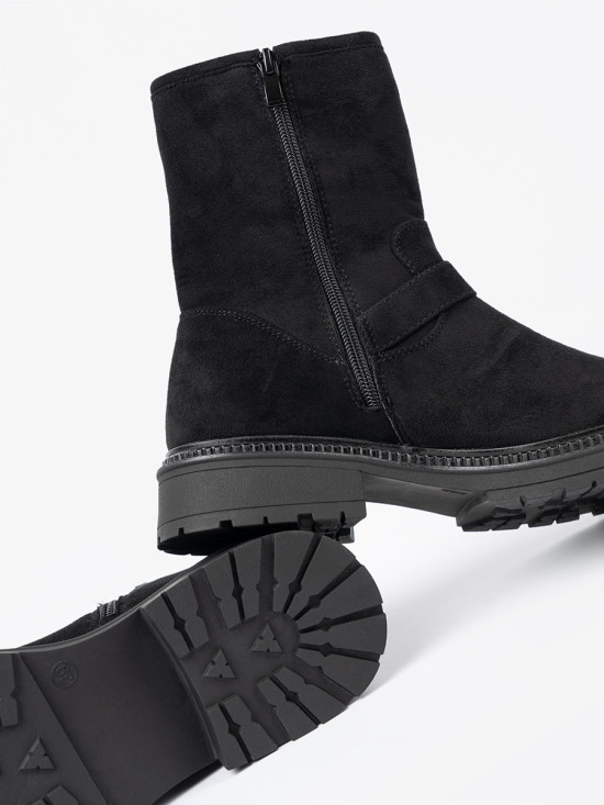Modern Black Ankle Boots with Silver Buckles