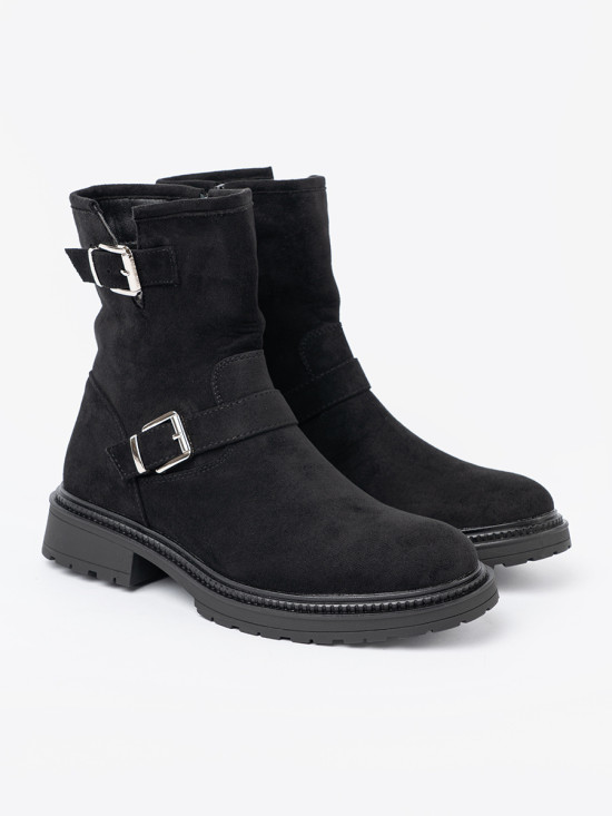 Modern Black Ankle Boots with Silver Buckles