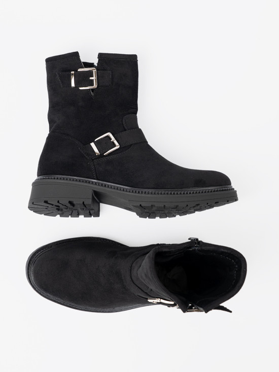 Modern Black Ankle Boots with Silver Buckles