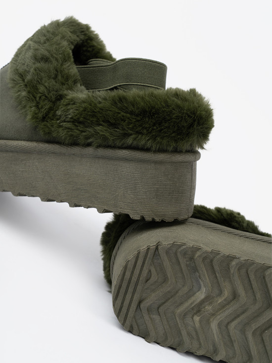 Dark Green Faux Fur Snow Boots