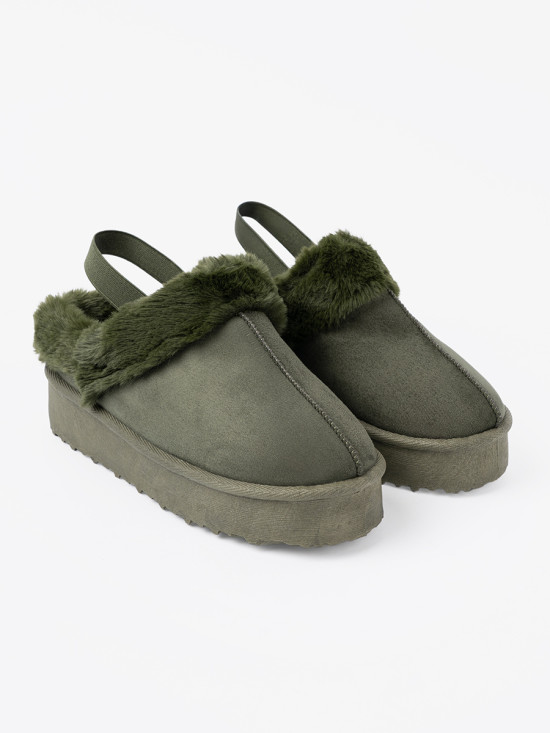 Dark Green Faux Fur Snow Boots