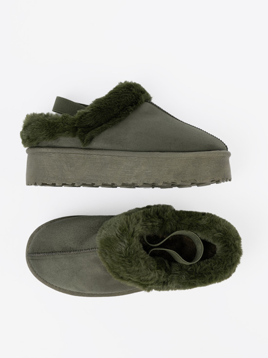 Dark Green Faux Fur Snow Boots