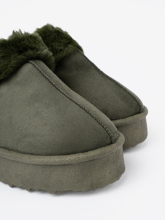 Dark Green Faux Fur Snow Boots