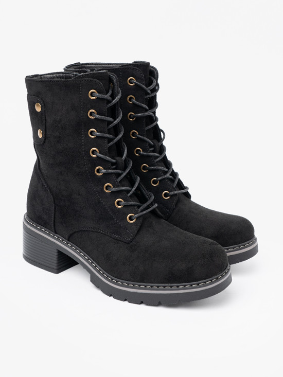 Black Lace-Up Ankle Boots with Thick Sole
