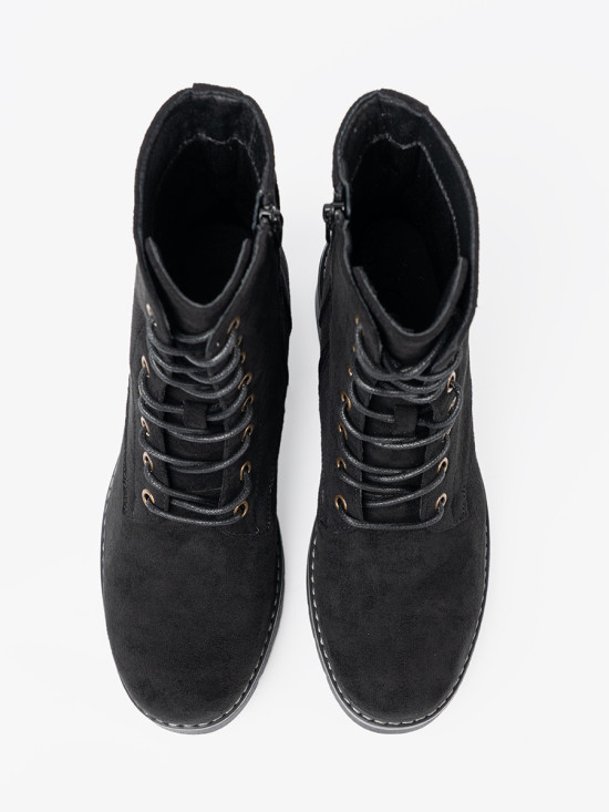Black Lace-Up Ankle Boots with Thick Sole