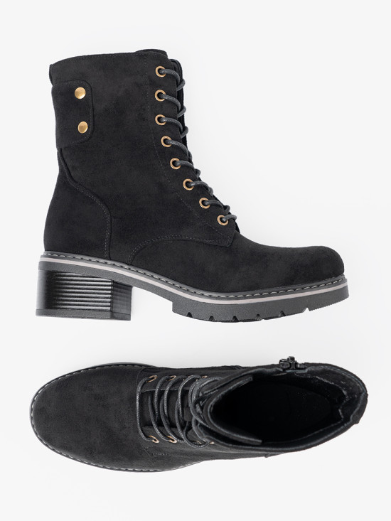Black Lace-Up Ankle Boots with Thick Sole