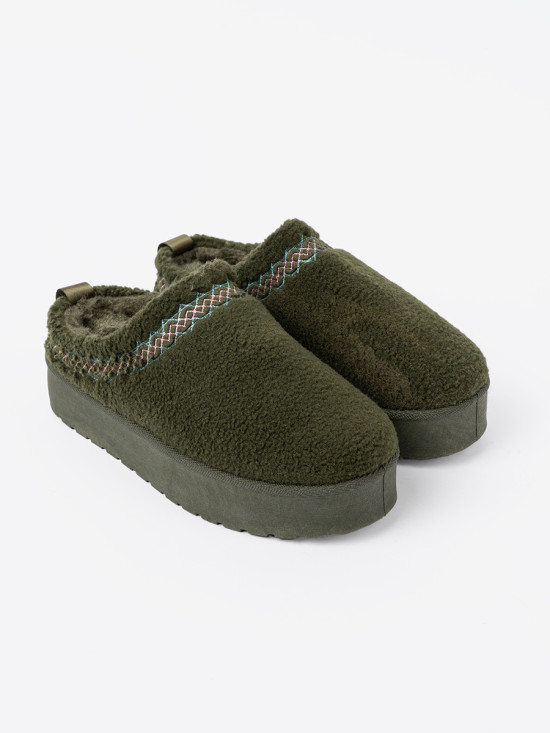 Dark Green Soft Slip-On Snow Boots Without Heel
