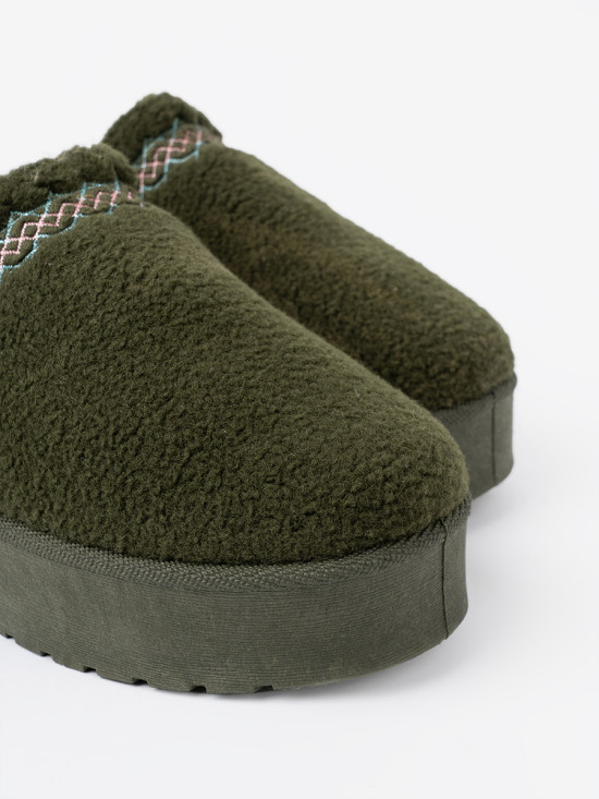 Dark Green Soft Slip-On Snow Boots Without Heel