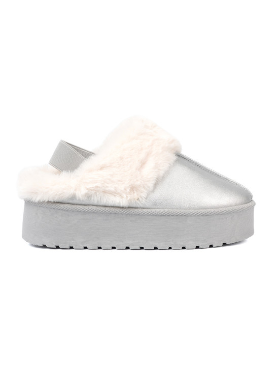 Silver Snow Boots with Fur and Platform