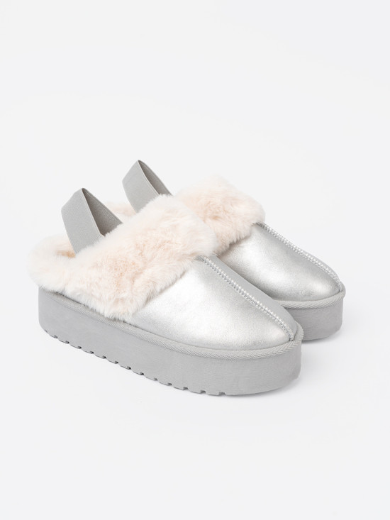 Silver Snow Boots with Fur and Platform