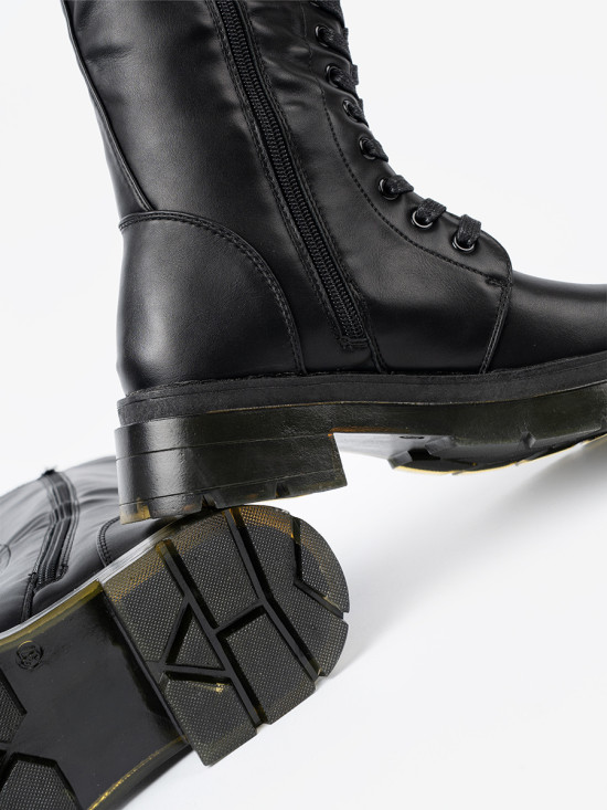 Classic Black Knee-High Boots with Lacing and Zipper