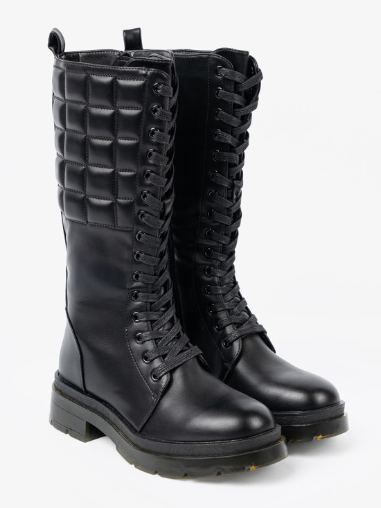 Classic Black Knee-High Boots with Lacing and Zipper