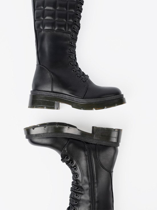 Classic Black Knee-High Boots with Lacing and Zipper