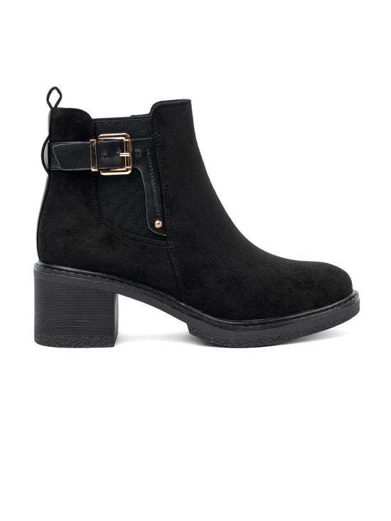 Black Ankle Boots with Buckle on Stable Heel