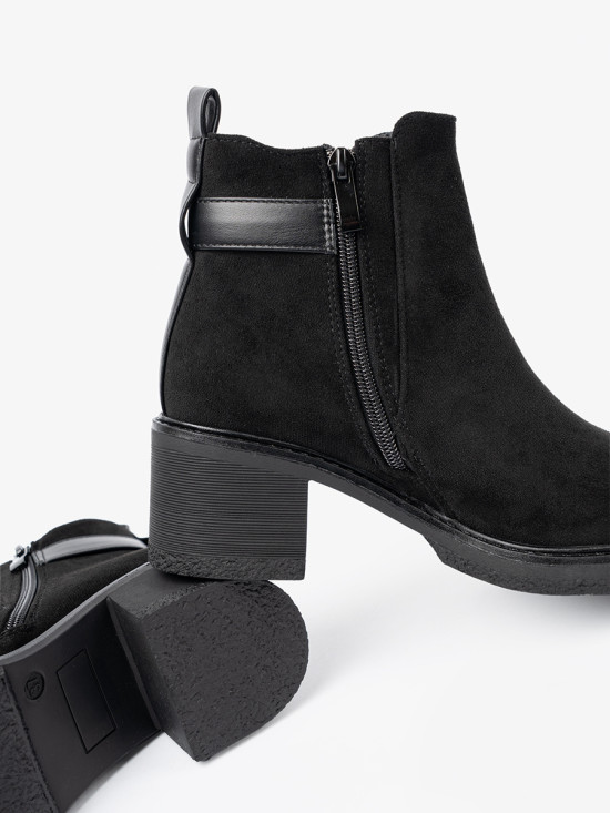 Black Ankle Boots with Buckle on Stable Heel